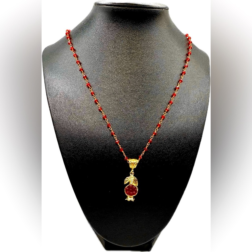 Pomegranate Design 24 Kt Gold Plated Necklace w/red Stones-NWOT-Handmade Artisan